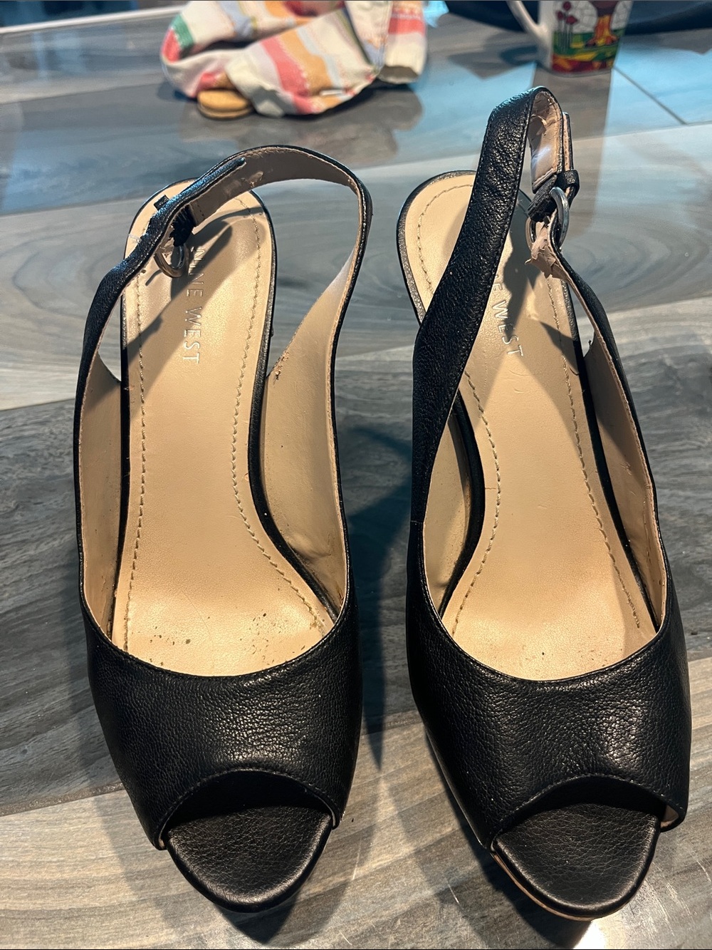 Nine West Black Peep-Toe Slingback Heels